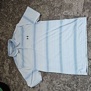 Under Armer polo shirt, size M , Light Blue w Stripes